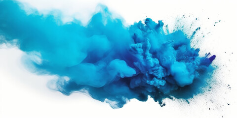  a blue splash painting on black background, blue powder dust paint blue explosion explode burst isolated splatter abstract. blue smoke or fog particles explosive special effect - obrazy, fototapety, plakaty