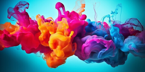colorful  ink splashing  on blue background