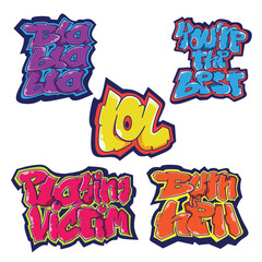 Graffiti vector art cool and creative art design. Trendy random word arts