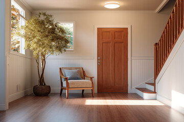 armchair and tree in house entryway