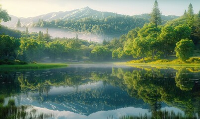 Tranquil Lake Reflect upon the serene beauty of a tranquil lake nestled amidst rolling hills and verdant forests
