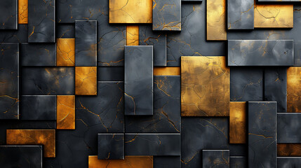 3D Geometric gold and black line background, in the style of metallic rectangles AI Image Generative. - obrazy, fototapety, plakaty