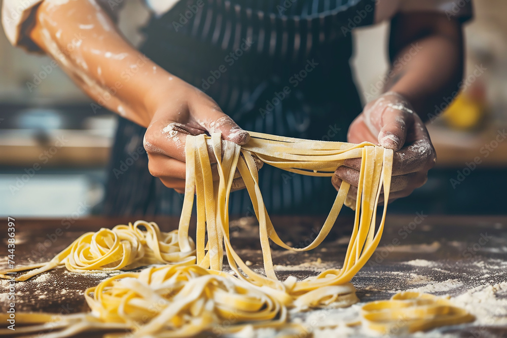 Wall mural Professional chef making pasta