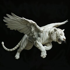 A white tiger with wings isolated on black - obrazy, fototapety, plakaty