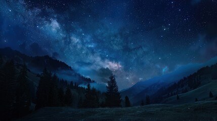 Milky Way stretches across the night sky - obrazy, fototapety, plakaty