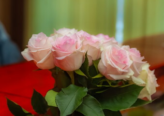 Bouquet of roses close-up indoors
