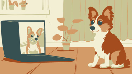 Dog Doing Video Call with Another Dog Illustration