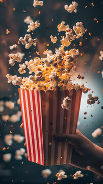 Ein Packung Popcorn das Popcorn explodiert oder fällt in die Packung wahrscheinlich im Kino