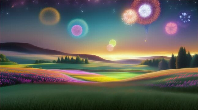 Paints the sky over rivers and meadows with colorful fireworks, creating a stunning night view.