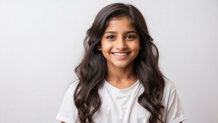 portrait of a Indian young girl smiling face isolated white background generative Ai 