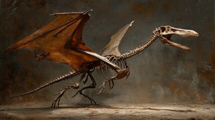 The delicate bones of a pterodactyl are strewn about its wingspan now mere skeletal remnants of its former glory. - obrazy, fototapety, plakaty