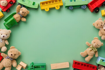 Obraz premium Baby kids toys background. Teddy bears