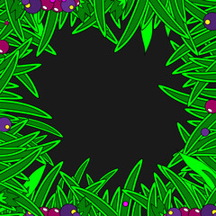 Square frame made of grass and berries. Vector illustration