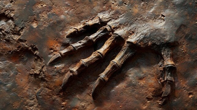 The deep imprints of clawed feet reveal the presence of a carnivorous dinosaur most likely on the hunt for its next meal.