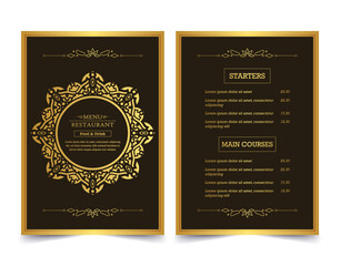 Luxury restaurant menu with logo ornament