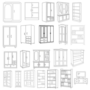 Safe Almirah Vector Illustration, shelves with books, bookshelf background, Showcase Outline Illustrations & Vectors
