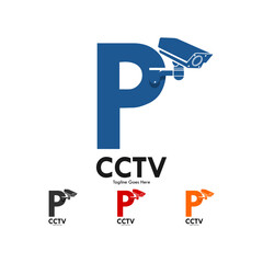 Letter p with cctv design logo template illustration.