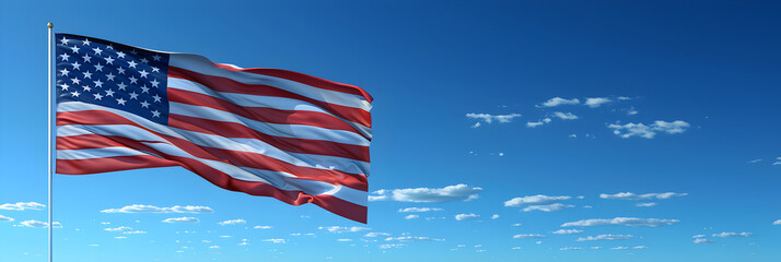 Beautiful national state flag of uk fluttering on blue sky,
American flag against blue sky