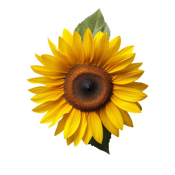 top view of a single sunflower flower isolated on a white background