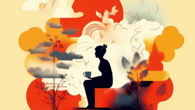 An animation of a person thinking of ways to cope with stress. Psychology art concept. .