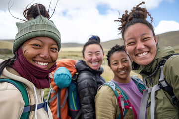 Ethnic Diversity in Nature: Happy Women's Group Captures Summer Happiness in a Selfie