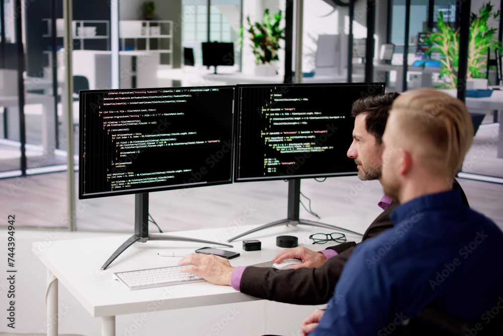 Poster Computer Programmer Writing Program Code On Computer