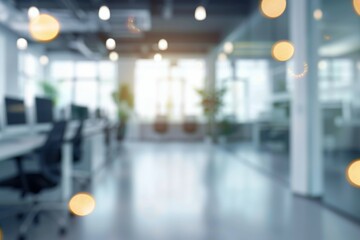 Defocused background of modern office interior, empty open space for design