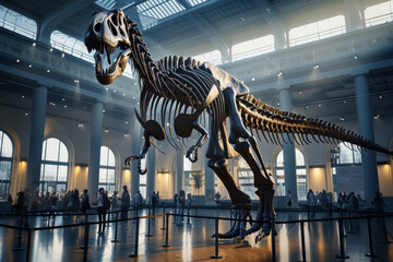 Dinosaur skeleton. Background with selective focus and copy space