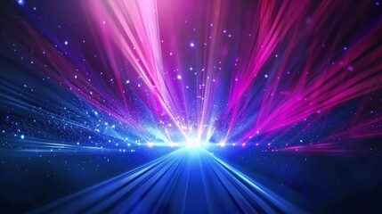 Fototapeta premium Blue and violet beams of bright laser light shining on black background