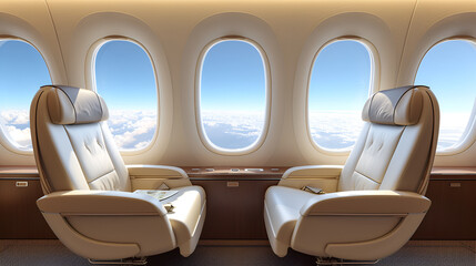 First Class Business Luxury Seats for Vacations or Corporate Travel, Comfortable Airline Seating for Executive Trips, Premium Passenger Cabin Interior, Traveling in Style and Comfort, Generative AI

 - obrazy, fototapety, plakaty