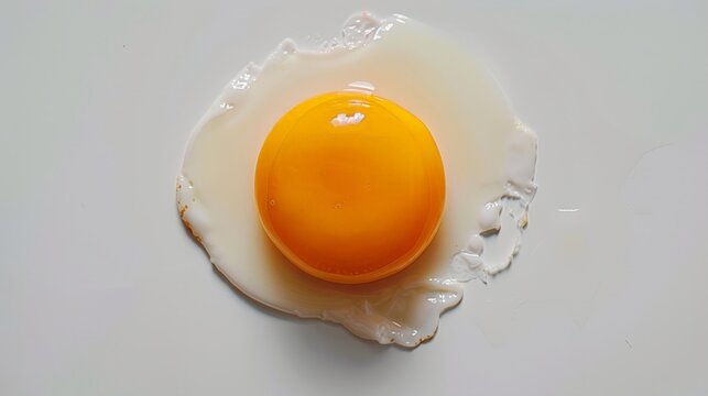 Isolated raw egg on white background from top view.