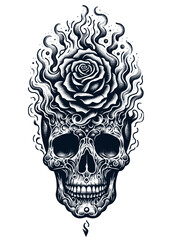 Mystical Dotwork Skull with Rose Crown
