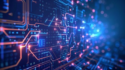 Obraz premium stock illustration of technology futuristic circuit digital, abstract sci-fi user interface concept with gradient dots and lines.