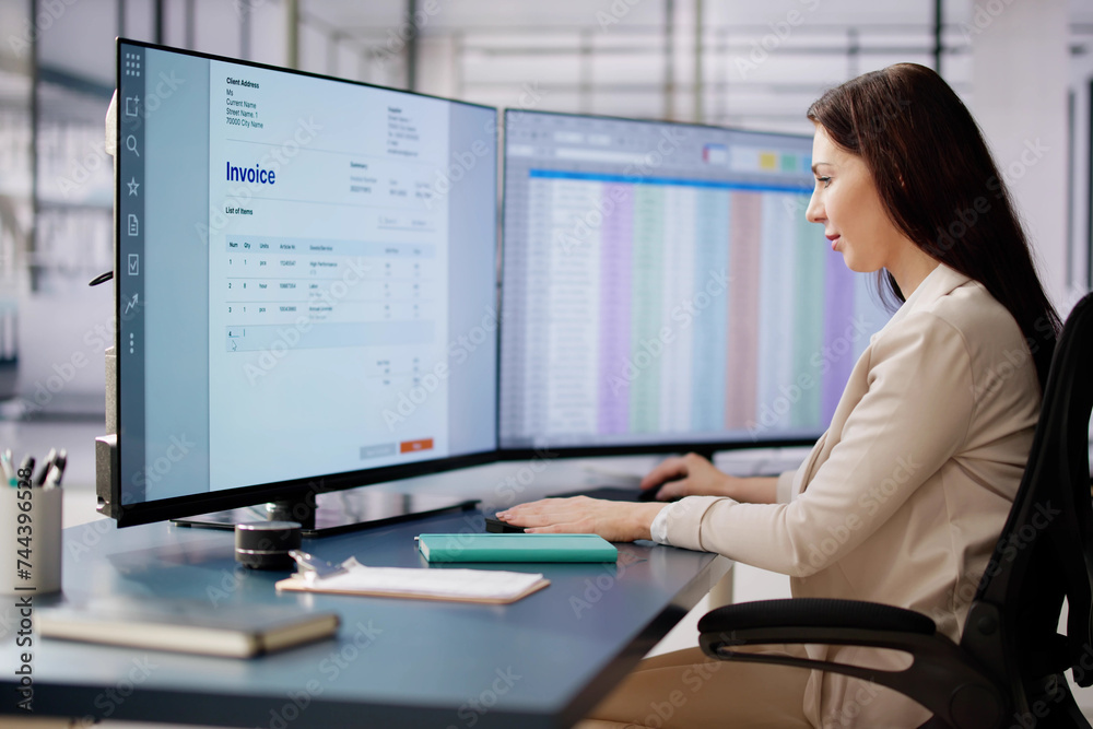 Aufkleber Accountant Using E Invoice Software At Computer