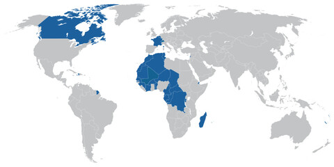 French language speaking countries on map of the world