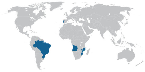 Fototapeta na wymiar Portuguese language speaking countries on map of the world