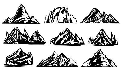 Set of mountain isolated on white background. Hand drawn vector illustration.