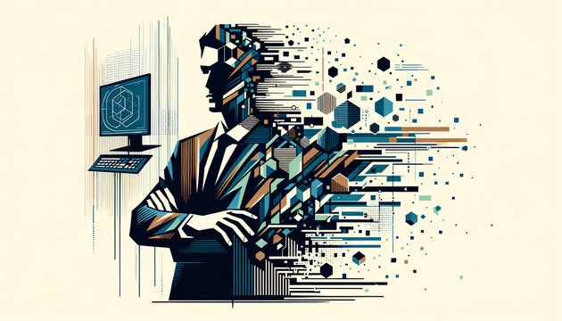 Abstract Solution Architect in Geo Minimalist Style with Digital Disintegration