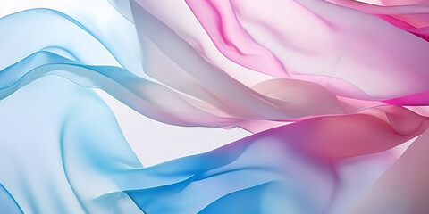 Obraz premium white blue and pink silk fabric on white background, colorful transparent cloth on white background