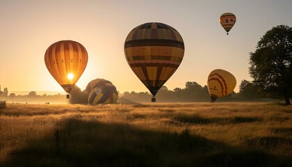 a group of hot air balloons flying over a field - Powered by Adobe
