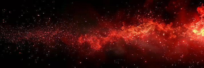 Obraz premium red fire particles lights on black background, fire in motion blur.,Flame, fire with smoke on dark background