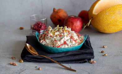 Sweet and spicy fruit salad along with fruits seasoning