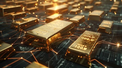 Gold plated microchips on a luxury PCB high end technology concept for exclusive backgrounds