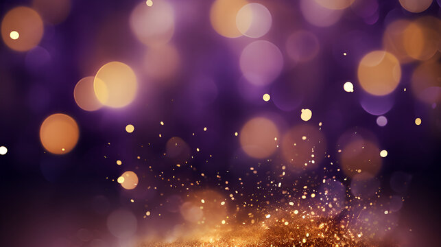 Gold and dark violet Fireworks and bokeh in New Year eve and copy space. Abstract background holiday, Gold and dark violet Fireworks and bokeh in New Year eve or Christmas, Generative Ai 