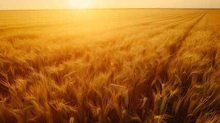 Obraz premium Golden Wheat Field Basking in Sunlight Agriculture Scene, Rural Farming Landscape with Wheat Crop, Harvest Season in Countryside, Natural Beauty of Farm Fields, Generative AI