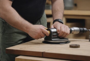 Craftsman creating unique art with metal and wood in well-lit workshop