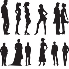 Set of trendy man and women silhouettes vector illustration