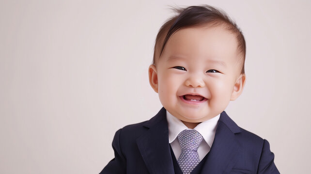 asian boss baby smiling at camera very cute.