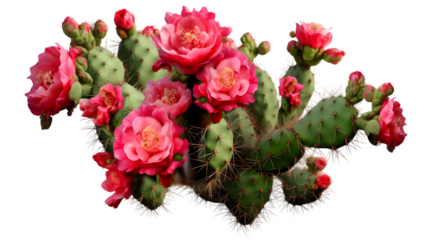 Prickly pear blooming cactus bush, png file of isolated object on transparent background