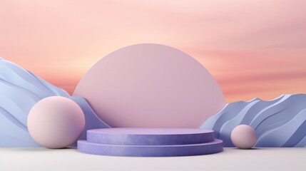 Fototapeta premium Soft pastel podiums with spherical accents for showcasing products.